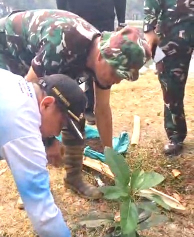 Sambut HUT TNI Ke-81, Koramil 05 Sawangan Tanam Pohon Produktif